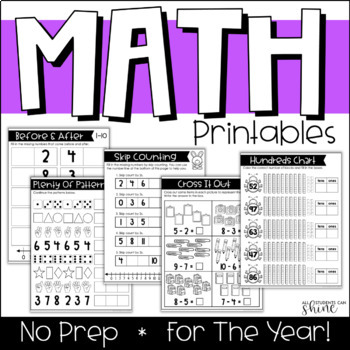 Preview of Back to School - Math Printables For The Year! NO PREP