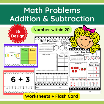Preview of Math Problem For 1st Addition Subtraction Word Problems Number Line Ten Fram