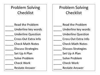 individual or group checklist in problem solving in mathematics
