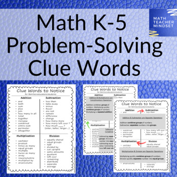 Preview of Math Problem Solving Clue Words K - 5