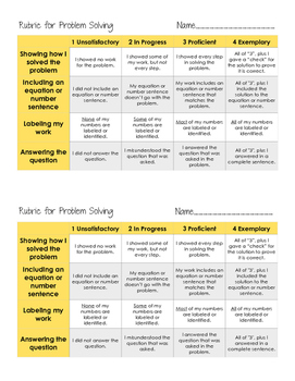 simple rubric for problem solving in math