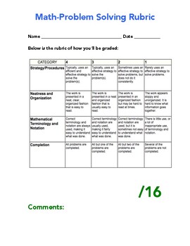analytical rubric for math problem solving