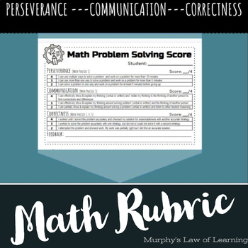 Preview of Math Problem Solving Rubric -EDITABLE-(Perseverance, Communication, Correctness)