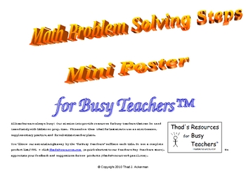 Preview of Math Problem Solving Steps Mini Poster for Busy Teachers