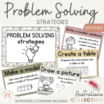 Preview of Math Problem Solving Strategies Posters | Australiana Classroom Decor | CUBES