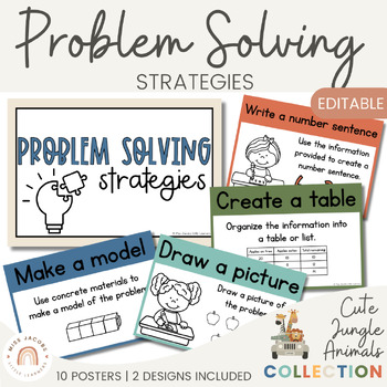 Preview of Math Problem Solving Strategies Posters | Cute Jungle Safari Animals | CUBES