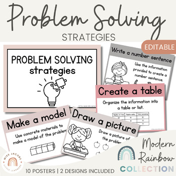 Preview of Math Problem Solving Strategies Posters | Modern Calm Colors Decor  | CUBES