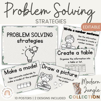 Preview of Math Problem Solving Strategies Posters | Modern Jungle Classroom Decor | CUBE