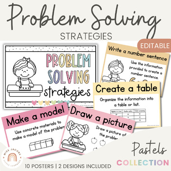 Preview of Math Problem Solving Strategies Posters | Pastels Classroom Decor | CUBES