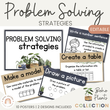 Preview of Math Problem Solving Strategies Posters | Rustic BOHO PLANTS decor  | CUBES