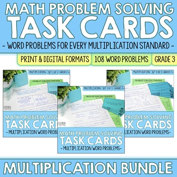Preview of 3rd Grade Multiplication Word Problem Task Cards BUNDLE | Print & Digital