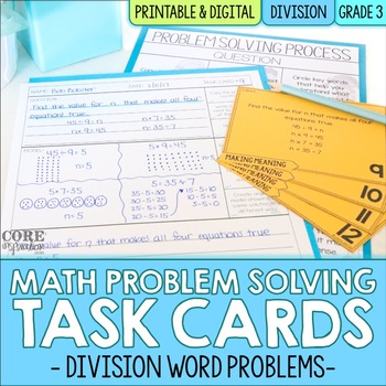 Preview of 3rd Grade Division Math Word Problem Task Cards | Print & Digital
