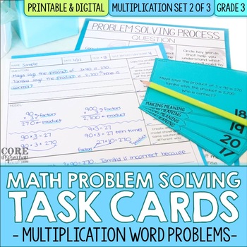 Preview of 3rd Grade Multiplication Math Word Problem Task Cards | Print & Digital | Set 2
