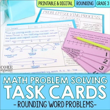 Preview of 3rd Grade Rounding & Place Value Math Word Problem Task Cards | Print & Digital