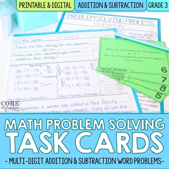 Preview of 3rd  Grade Addition & Subtraction Math Word Problem Task Cards | Print & Digital
