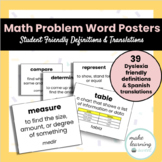 Math Problem Solving Words Posters with Translations and D