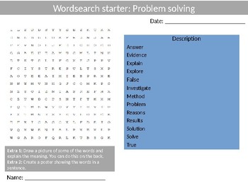 Preview of Math Problem Solving Wordsearch Crossword Anagram Alphabet Keyword Starter
