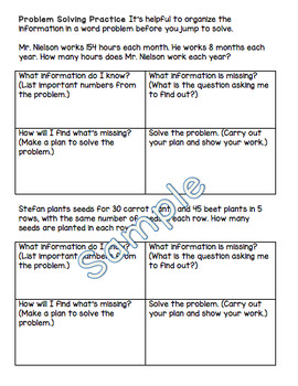 Preview of Math Problem Solving Worksheet