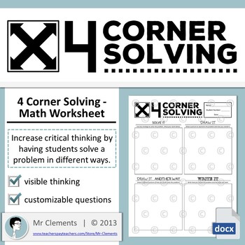 Preview of 4 Corner Solving - Math Worksheet