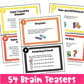 Math Brain Teasers Set A: Task Cards & Worksheets: Math Problems, Logic Puzzles