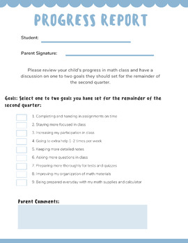 Preview of Math Progress Report Template