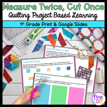 Preview of Measurement Geometry Add Subtract 1st Grade Make A Quilt Project Based Learning