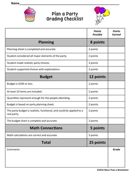 worksheet gift birthday a Plan Worksheet More TpT Party Math by a  Than Project