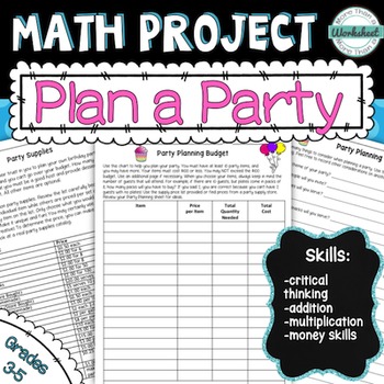 Preview of Math Project Plan a Party