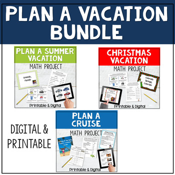 Preview of Math Project - Plan a Vacation Real World Math Project Financial Literacy Bundle