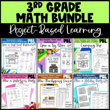 Preview of Math Project-based Learning for 3rd Grade Bundle: 6 Awesome Projects!