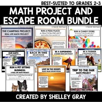 Preview of Math Projects & Escape Rooms for Grades 2-3 | Bundle of Ten
