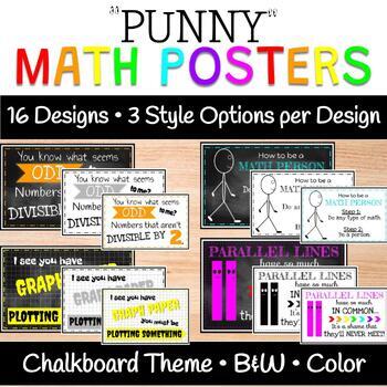 Preview of Math Puns: Poster Set (16 Designs in 3 Different Styles)