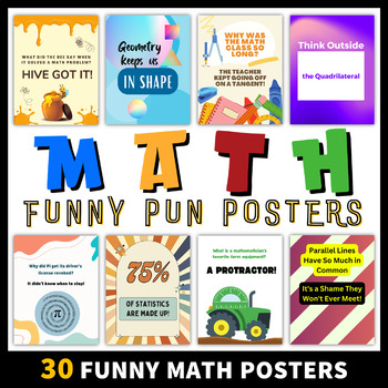 Preview of Math Puns Posters Classroom Decor Bulletin Board Value Bundle