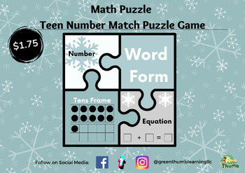 Preview of Math Puzzle: Teen Numbers (Number Form, Word Form, Tens Frame, and Equations