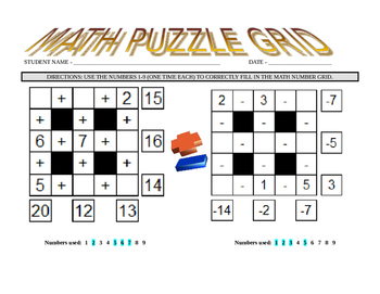Preview of Math Puzzles (Addition / Subtraction - Sudoku) - Game / Extra Credit
