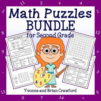 Preview of Math Puzzles Bundle | 2nd Grade | Math Facts Math Skills Review | 30% off