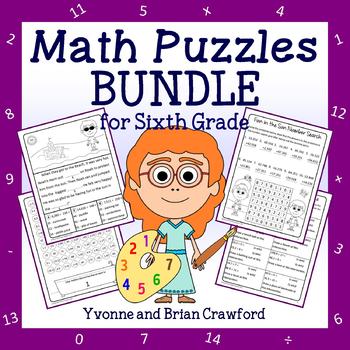 Preview of Math Puzzles Bundle | 6th Grade | Math Enrichment | 30% off