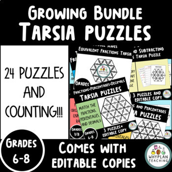 Preview of 24 Math Puzzles (And Counting!) - Tarsia, Growing Bundle + Editable Copies