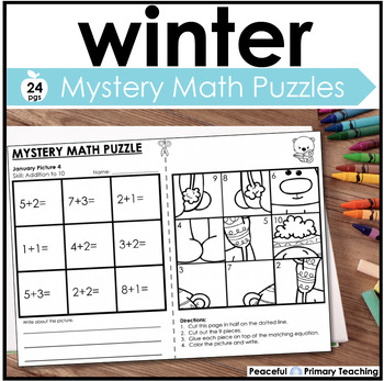 Preview of Math Puzzles Winter Themed Addition Subtraction Doubles 1st Grade