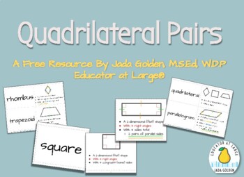 Preview of Math Quadrilateral Pairs ~ Memory, Matching, Pair Work, Geometry Games, Shapes ~