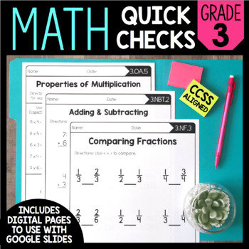 Preview of Math Quick Checks - 3rd Grade | Math Review Worksheets | Print & Digital