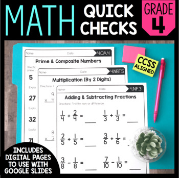 Preview of Math Quick Checks - 4th Grade | Math Review Worksheets | Print & Digital