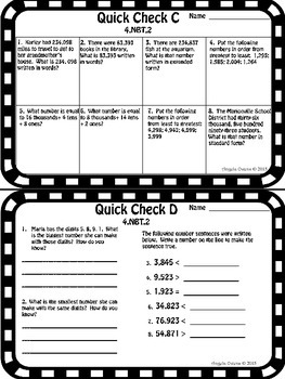 Math Quick Checks: 4th Grade Numbers in Base Ten Common Core by Angela