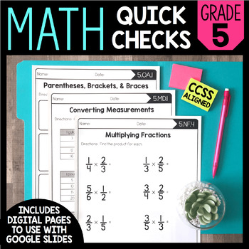 Preview of Math Quick Checks - 5th Grade | Math Review Worksheets | Print & Digital