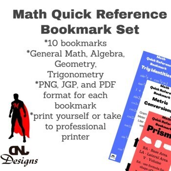 Preview of Math Quick Reference Bookmark Set 1