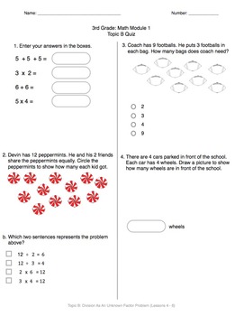 Math Quiz - 3rd Grade - Module 1 by MsJ | Teachers Pay Teachers