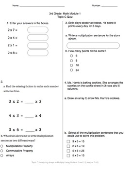 Math Quiz - 3rd Grade - Module 1 by MsJ | Teachers Pay Teachers