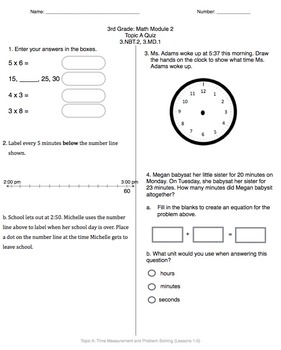 Math Quiz - 3rd Grade - Module 2 by MsJ | Teachers Pay Teachers