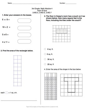 Math Quiz - 3rd Grade - Module 4 by MsJ | Teachers Pay Teachers