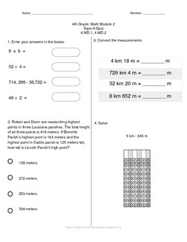 Math Quiz - 4th Grade - Module 2 Topic A by MsJ | TpT